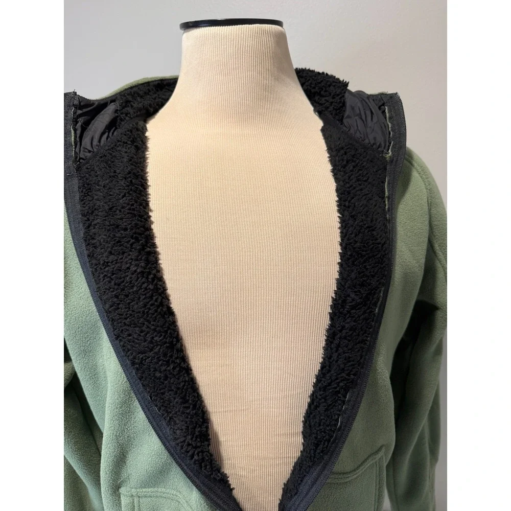 New Balance Jacket Men's Small Green‎ Hooded Sherpa Lined Long Sleeve Full Zip - Picture 6 of 6